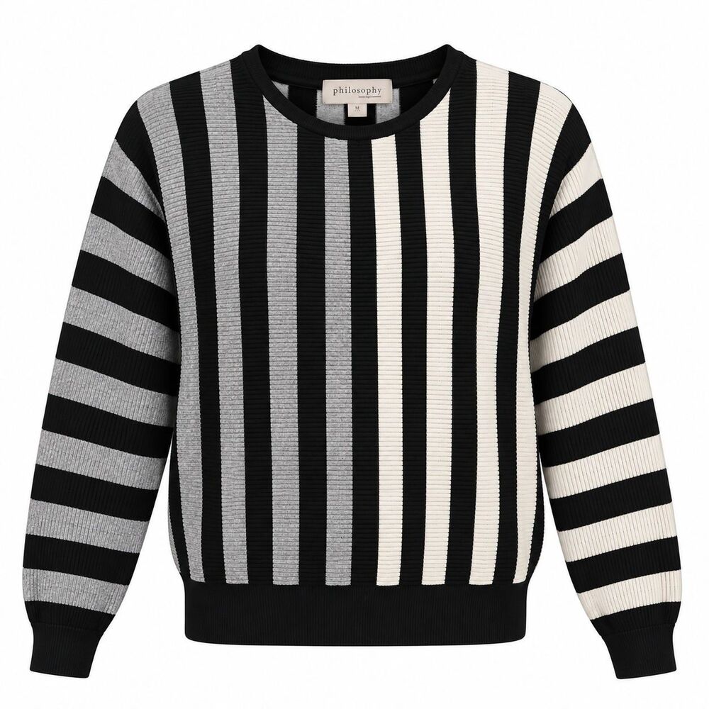 Womens Philosophy Sweater Black White & Gray Stripes S/P Small